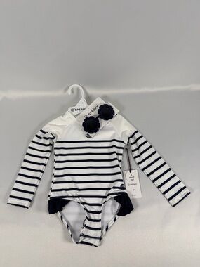 Sperry Navy and White Striped Girls' Long-Sleeve Swimsuit